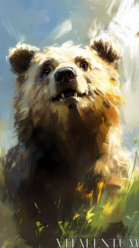 Gentle Bear in an Artistic Landscape AI Image