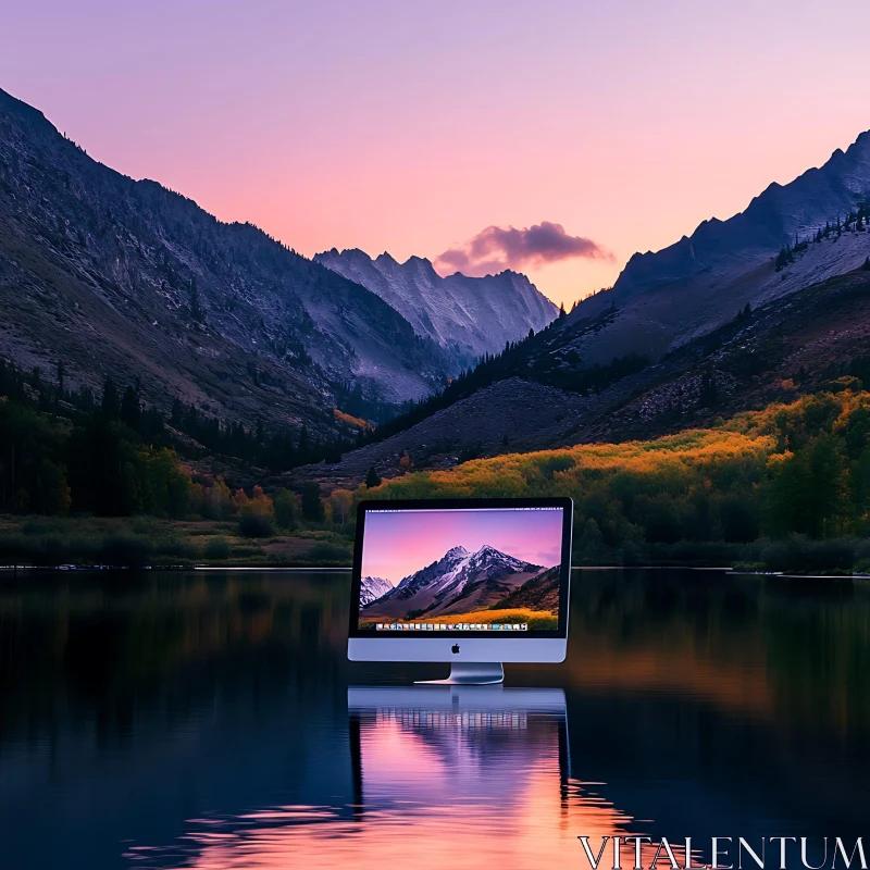 Mountain Reflection with Technology AI Image