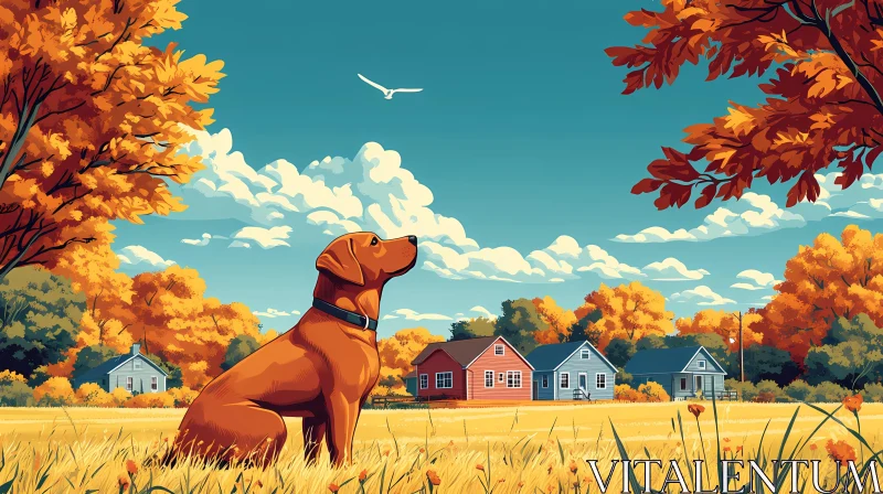 Peaceful Fall Scenery with Canine AI Image