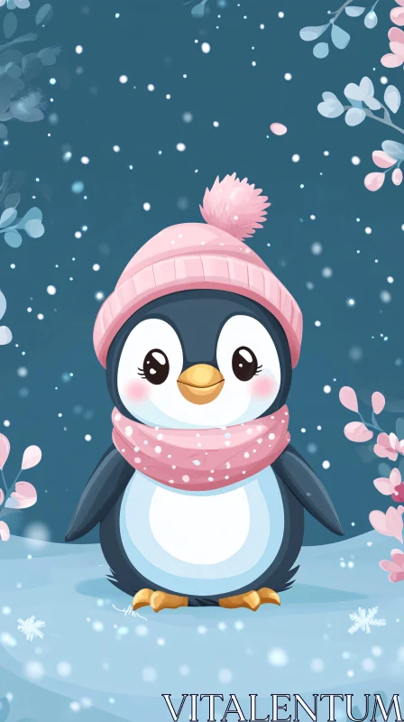 AI ART Whimsical Winter Penguin Illustration