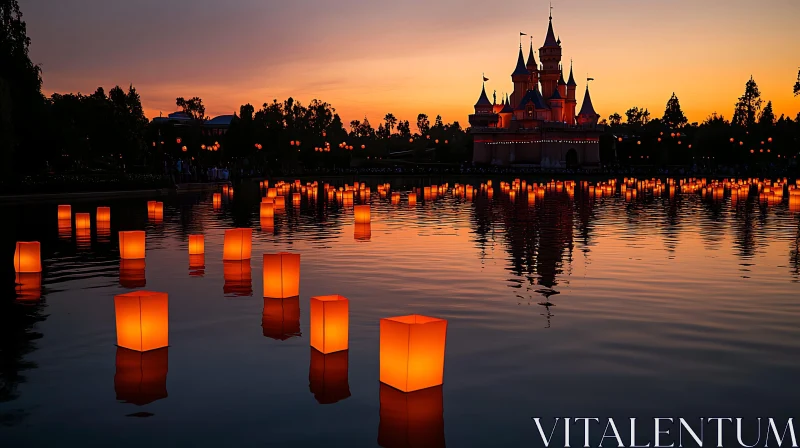Castle Reflection at Sunset AI Image