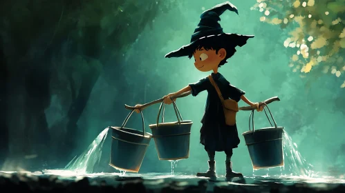 Young Witch with Water Buckets