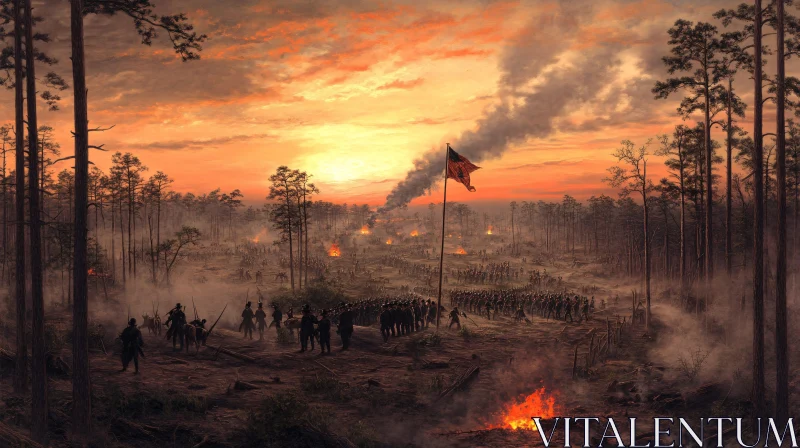 Fiery Sunset on the Battlefield AI Image