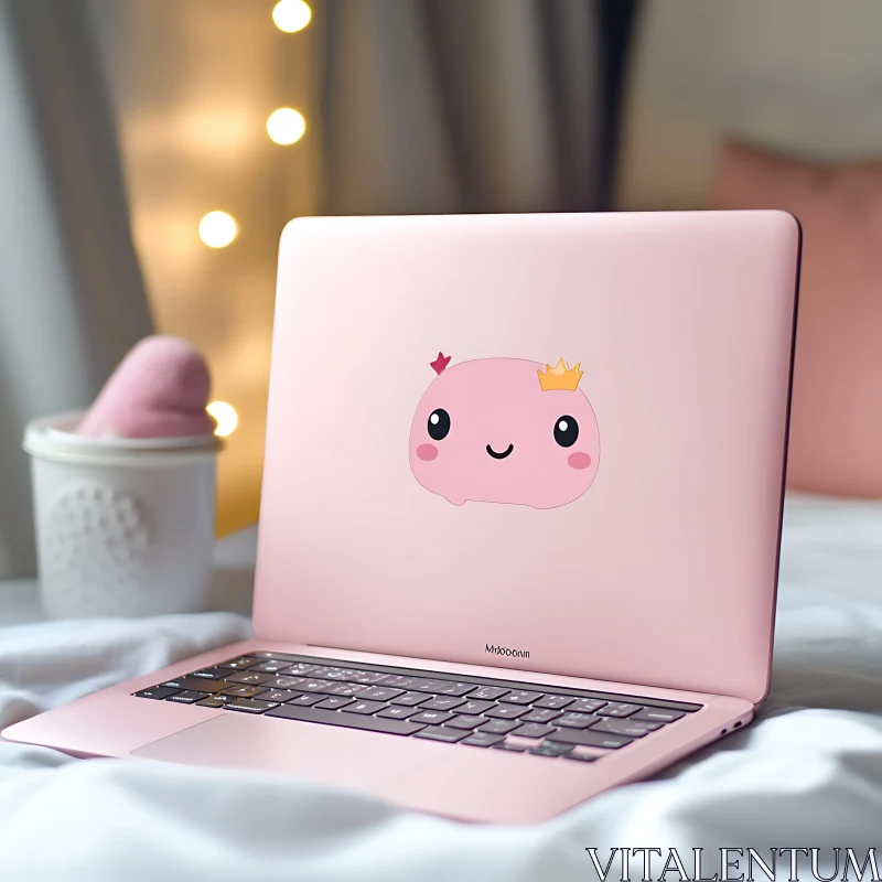 Adorable Pink Laptop in Warm and Cozy Setting AI Image