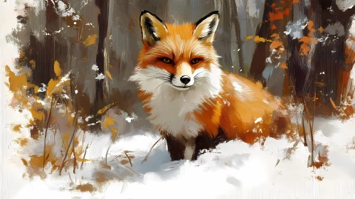 Fox Painting in Winter Forest