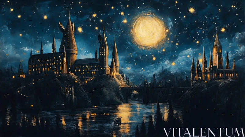 Moonlit Castle Fantasy Art AI Image