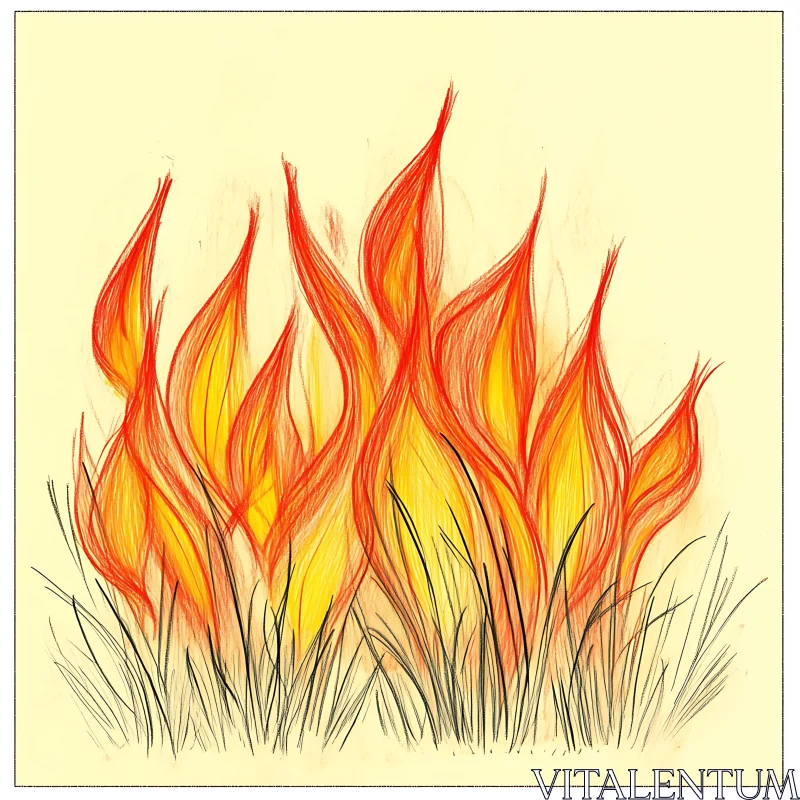 Flames Rising from Ground Drawing AI Image