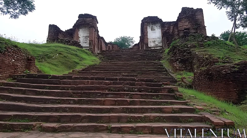 AI ART Old Brick Ruins with Stone Steps