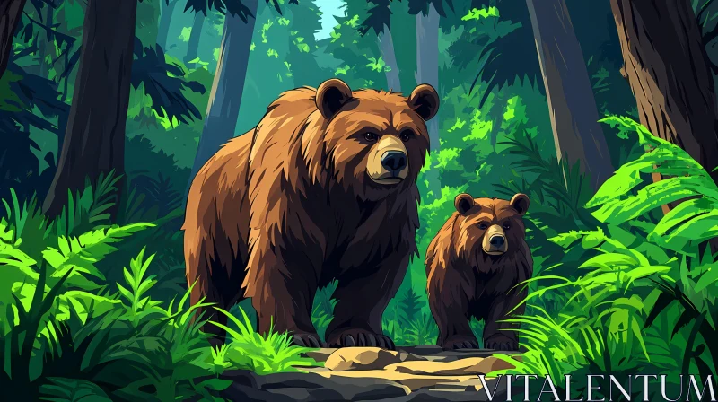 Wildlife Scene of Bears amidst Greenery AI Image