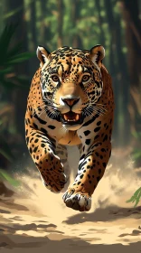 Jungle Jaguar Charging Forward