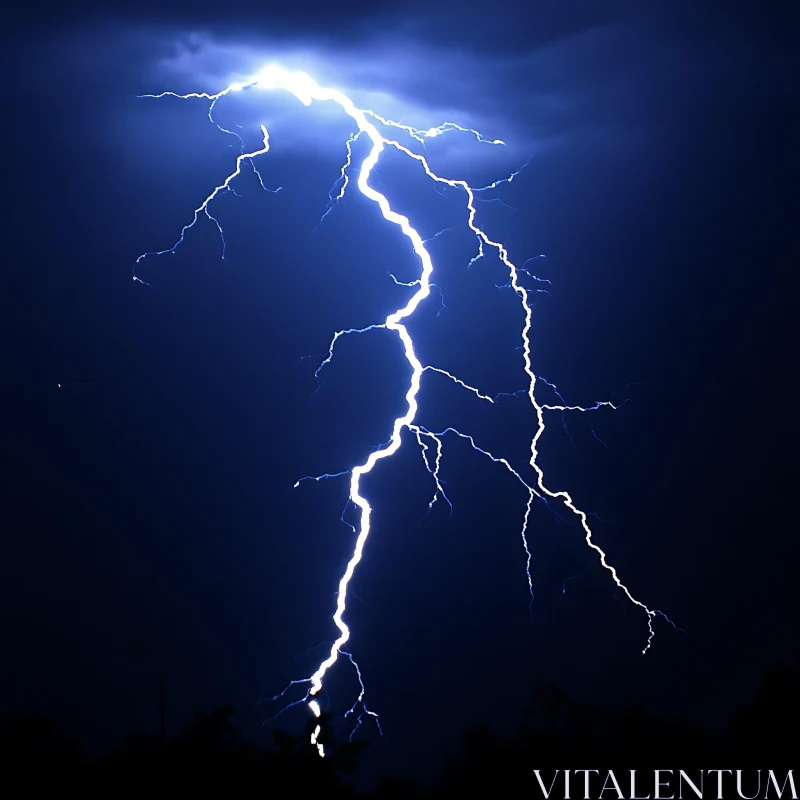 Night Sky Lightning Bolt AI Image