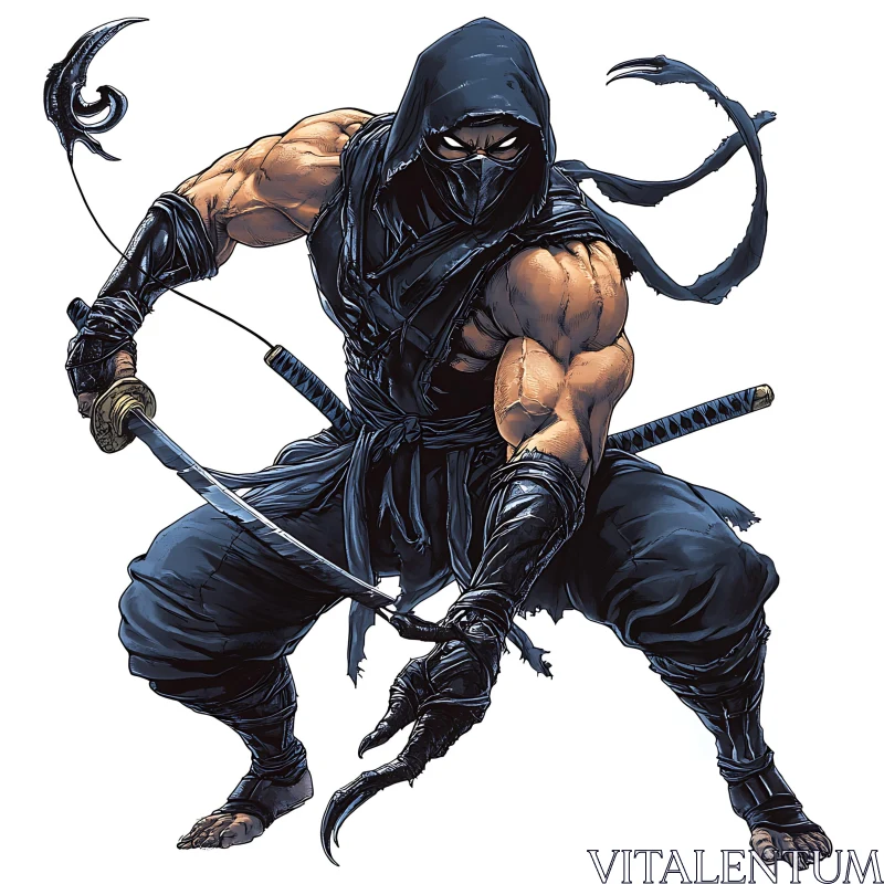 Stealthy Ninja with Sword Illustration AI Image