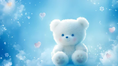 Fluffy White Teddy Bear with Hearts