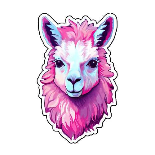 Cheerful Cartoon Llama with Pink and Blue Fur