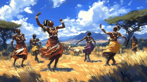 Dancing Women in African Field