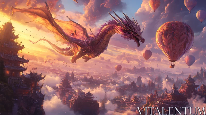 AI ART Fantasy Dragon Above Oriental City