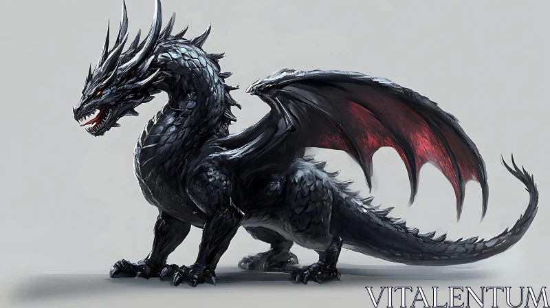 Dark Winged Dragon Digital Illustration AI Image