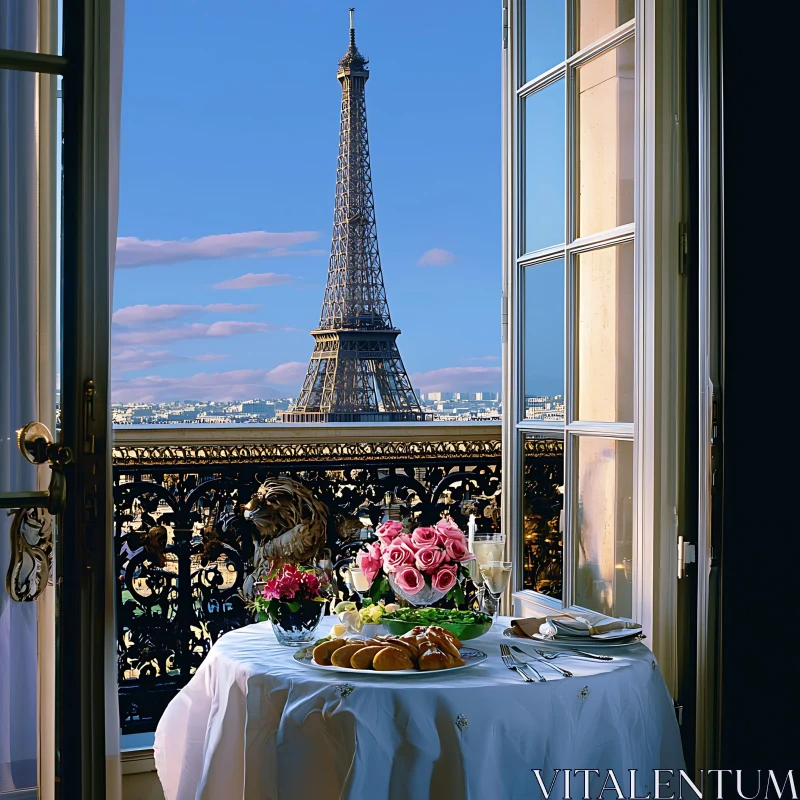 Serene Breakfast with Eiffel Tower Backdrop AI Image