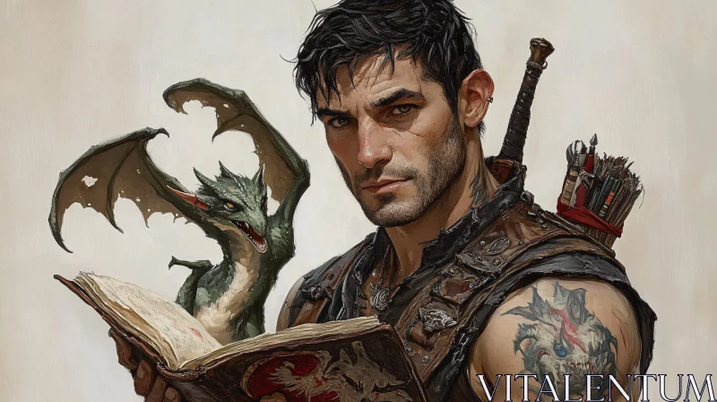 AI ART Fantasy Man with Dragon Companion