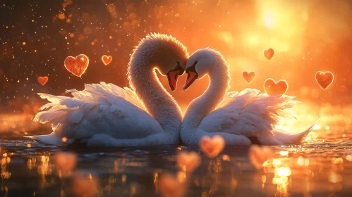 Swans Forming Heart Shape on Water