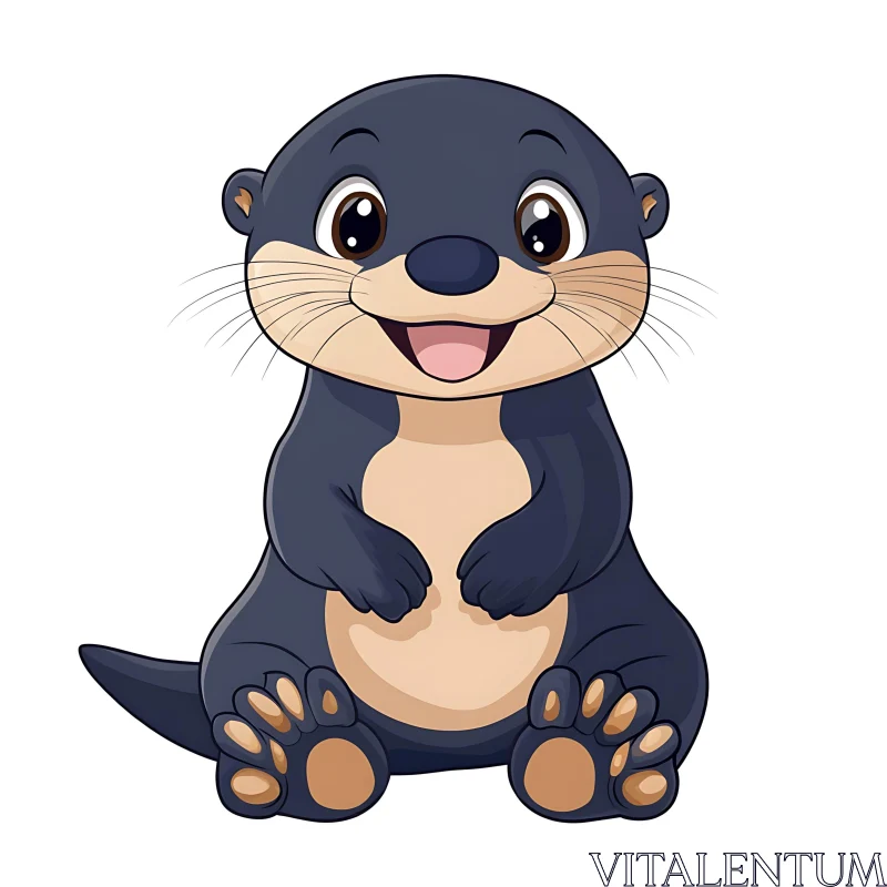 Adorable Otter Cartoon with Big Eyes and Smile AI Image