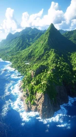 Lush Island Landscape with Ocean Cliffs