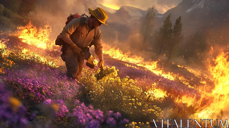 Wildfire Control in Scenic Mountain Landscape AI Image