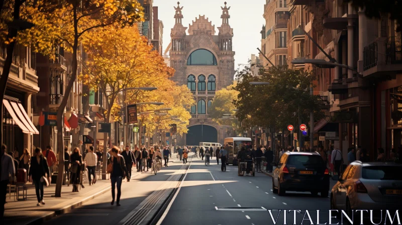 Golden Afternoon on a Barcelona City Street AI Image