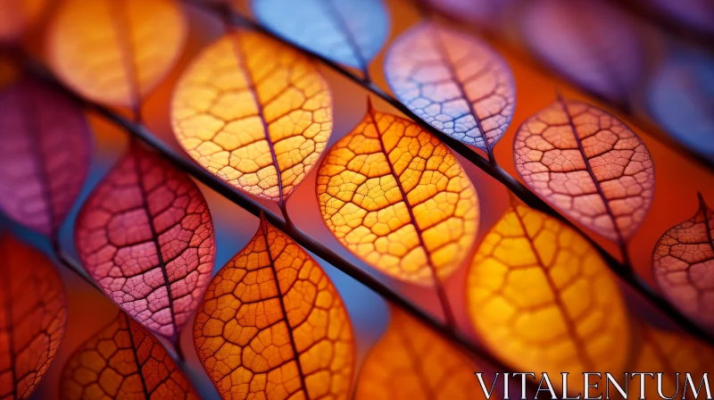 Luminous Autumn Leaves in Close-Up View AI Image