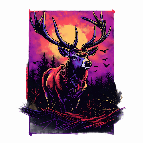 POD Design Majestic Deer under the Glowing Moon - Artwork Description