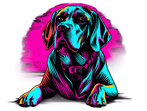 Pop Art Dog Illustration with Pink and Purple Gradient POD Design