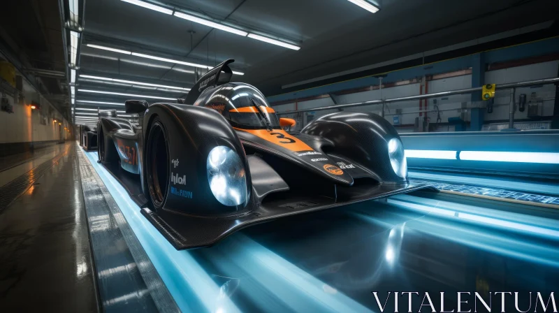 Racecar Speeding Through Industrial Tunnel - Photorealistic Artwork AI Image