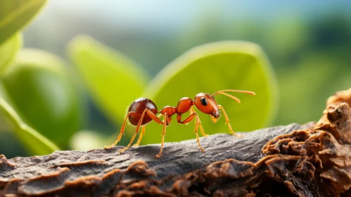Sunlit Ant on Wooden Log: A Study of Craftsmanship and Detail