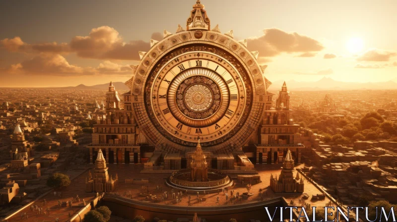 Timeless Mythology: An Ornate City with a Huge Clock Tower AI Image