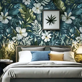 Chic Bedroom with Green and White Floral Decor