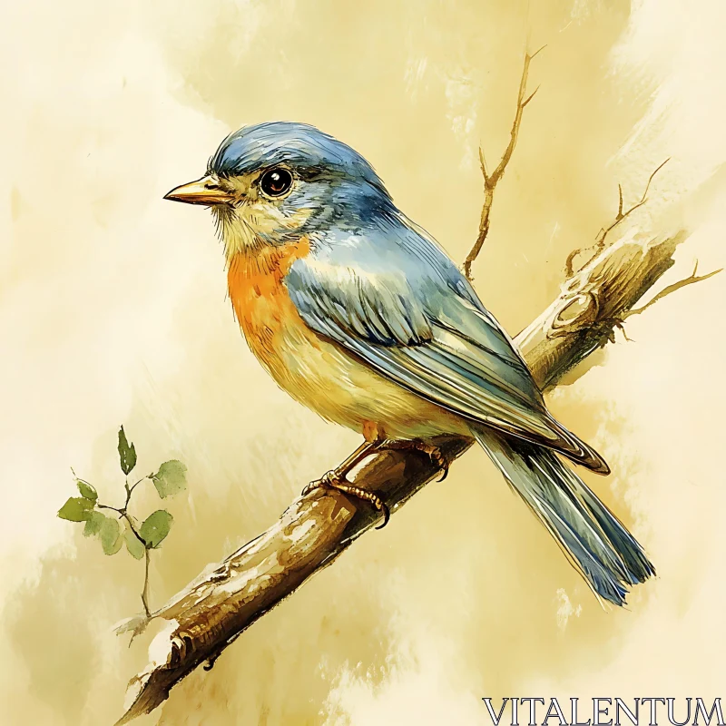 Artistic Bluebird Perched Painting AI Image