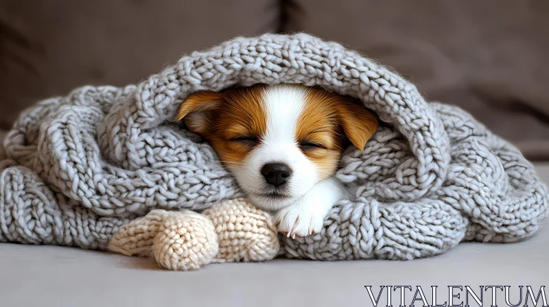 Cute Sleeping Puppy in Knit AI Image