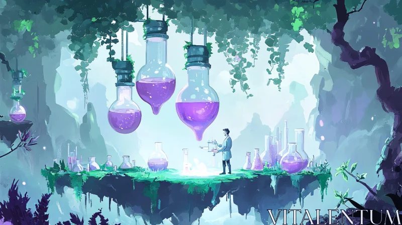 AI ART Floating Laboratory with Scientist and Potions