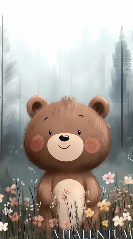 Charming Bear Illustration AI Image