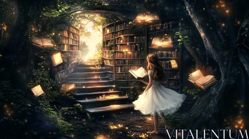 Magical Books in the Forest AI Image