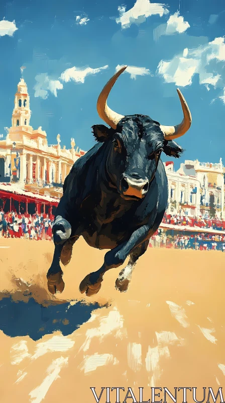 Dynamic Bull Arena Scene AI Image