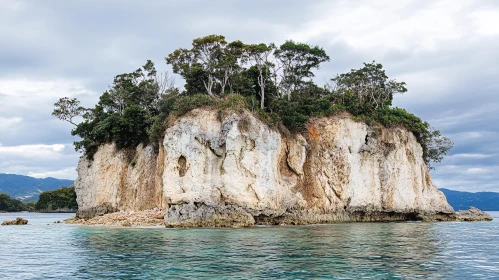 Serene Island Landscape with Cliffs and Trees