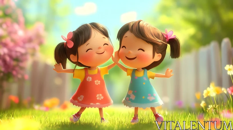 AI ART Joyful Cartoon Girls Playing Together