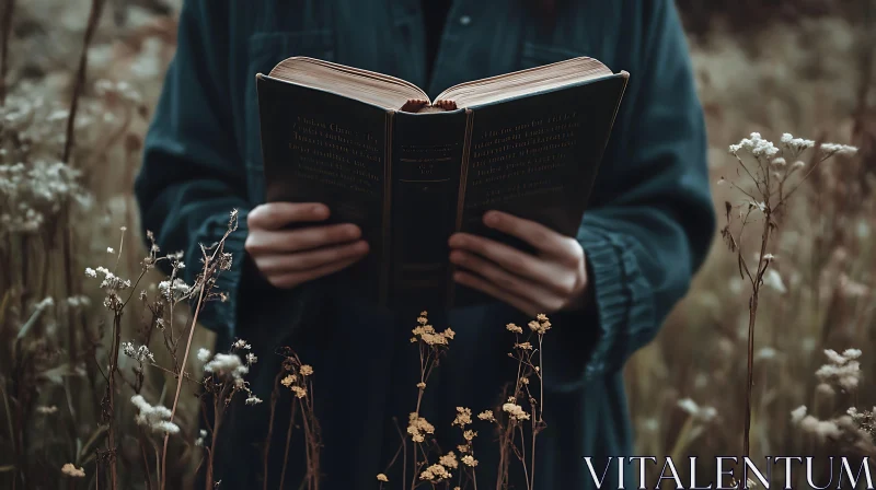 AI ART Person Reading Book in Field