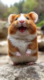 Joyful Hamster on a Rock AI Image