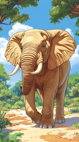 Elephant on a Sunlit Path