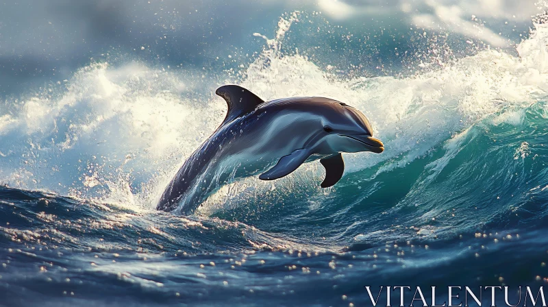 Graceful Dolphin in Sunlit Sea AI Image