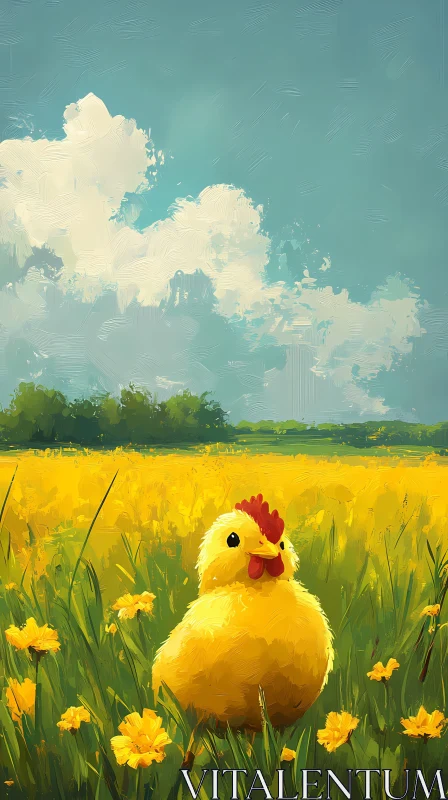 Fluffy Chicken Amidst Flowers AI Image