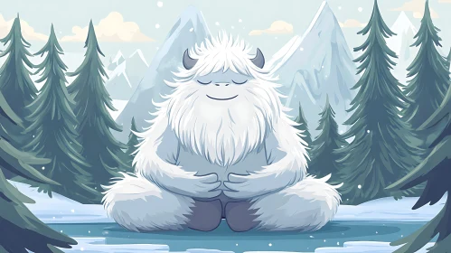 Zen Yeti in Snowy Mountains