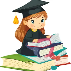 Cartoon of Girl Graduate with Books